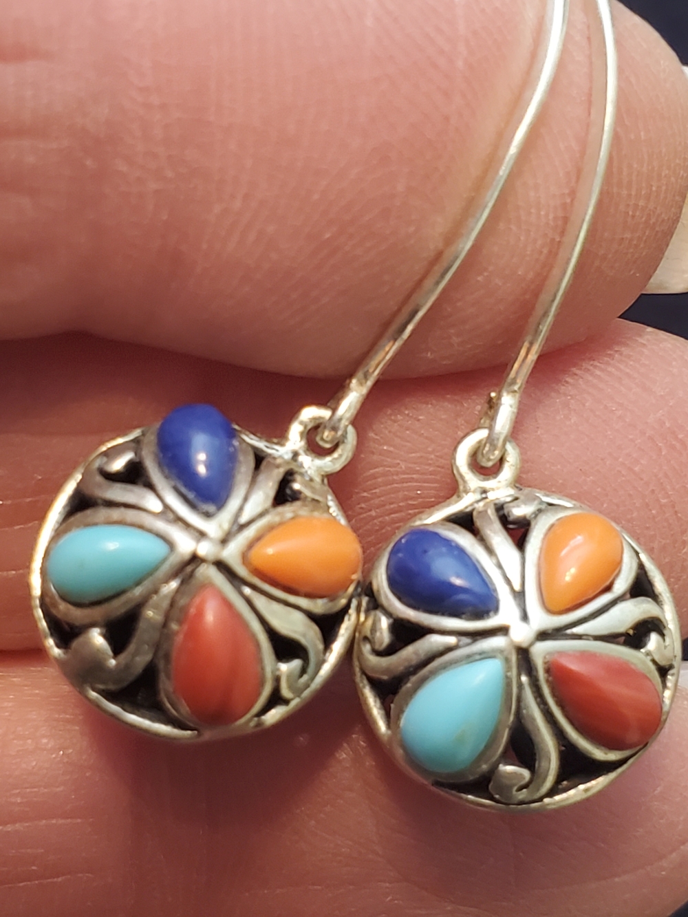 Handmade Multicolor Teardrop Stone Sterling Silver Earrings Turquoise, Coral ...